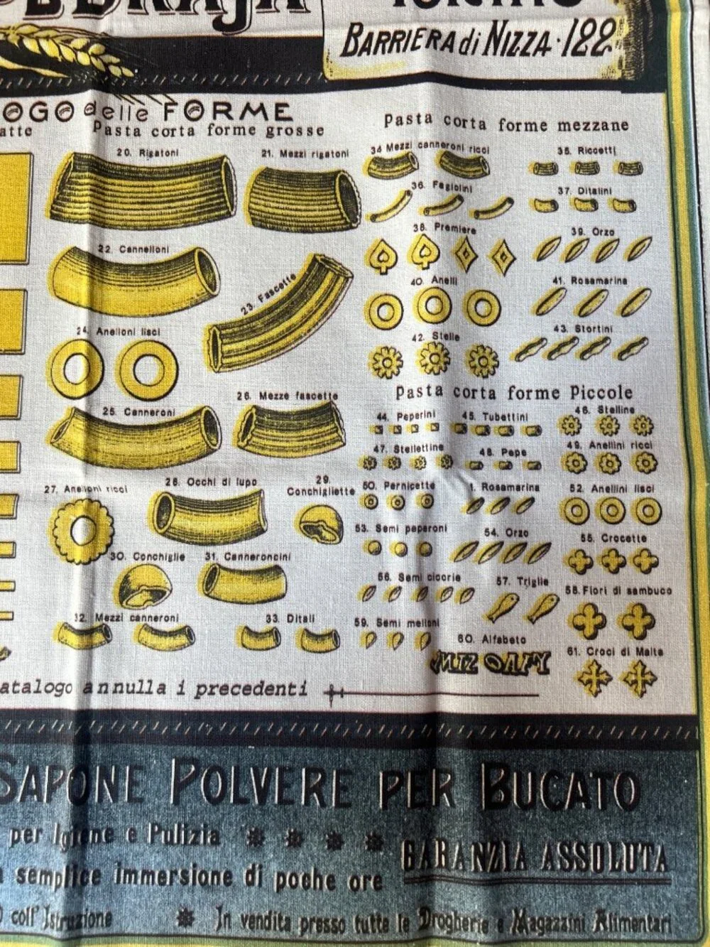 Sur la Table Tea Towel Grande Deposito Italian Pasta Chart Cotton 28